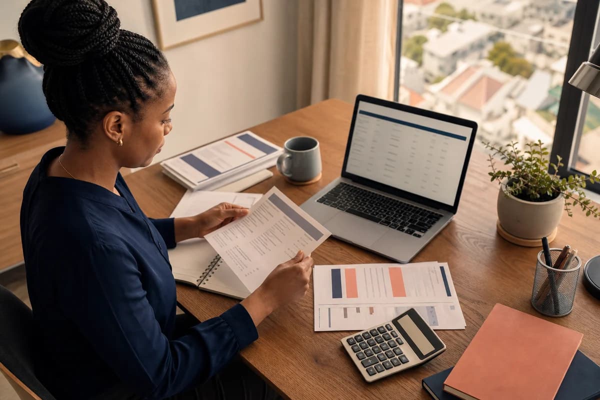 A South African professional reviewing organized transaction records