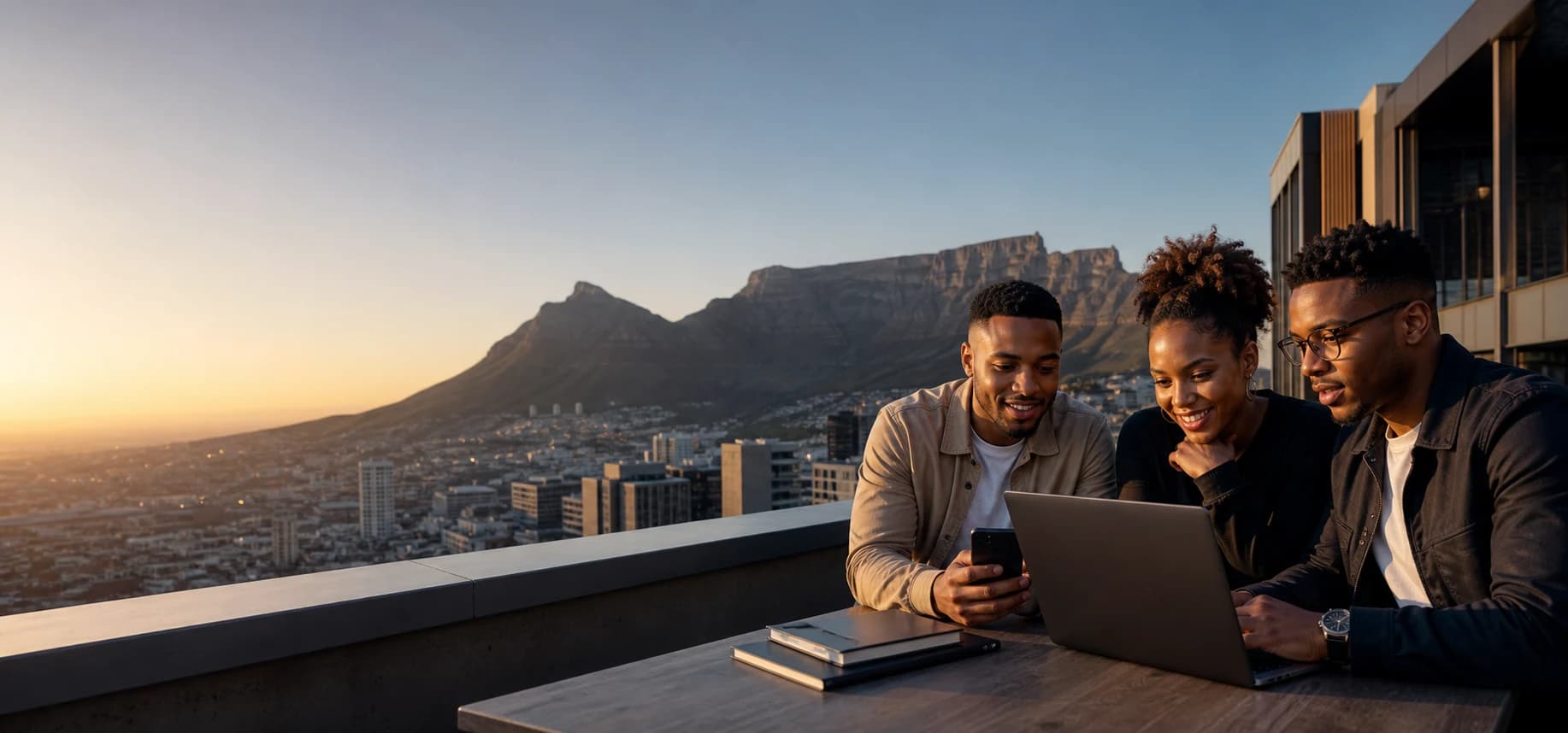 Crypto learners overlooking Cape Town and Table Mountain