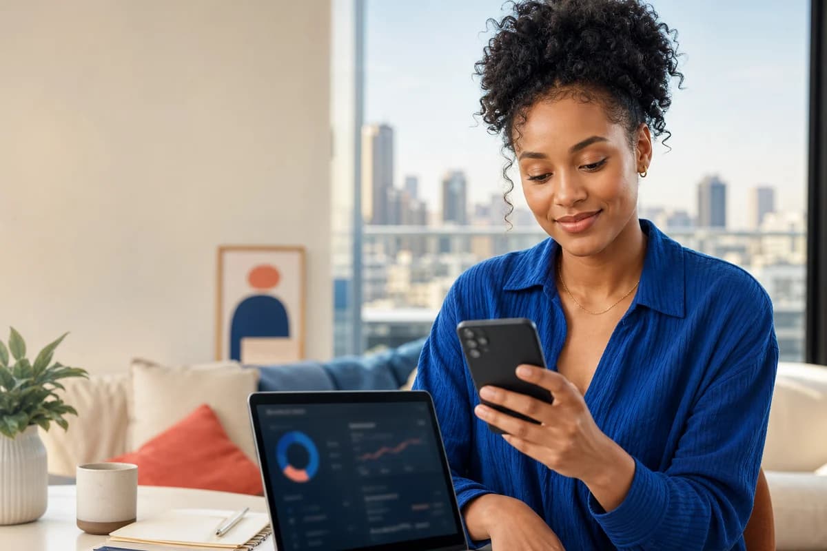 A South African comparing crypto platforms on a laptop and phone