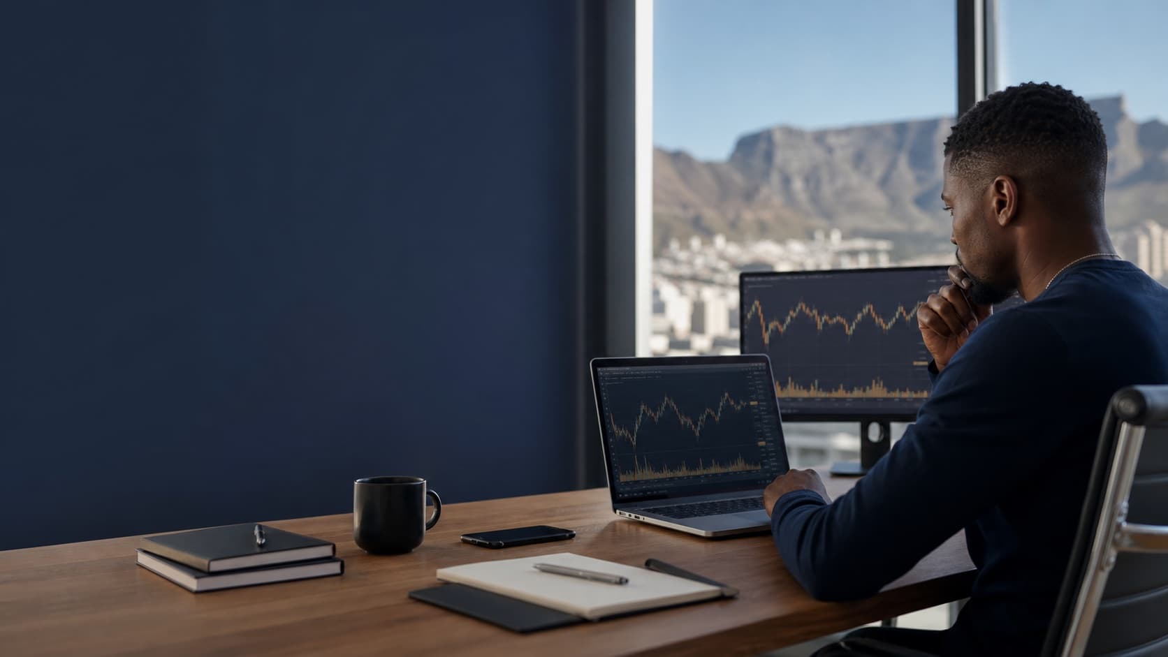 A crypto trader working in Cape Town