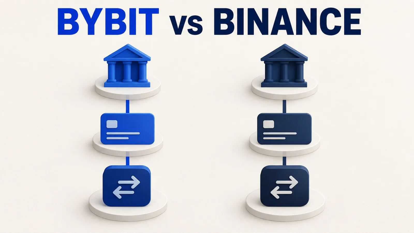 Bybit versus Binance above two parallel conceptual bank, payment and exchange funding paths.