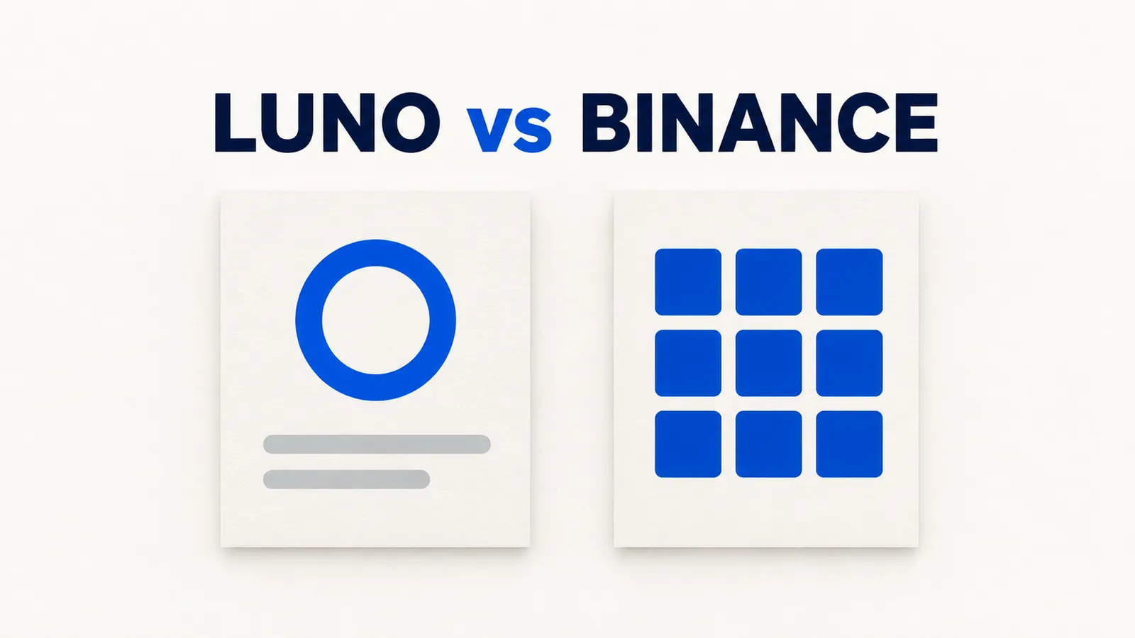 Luno versus Binance headline above a simple circle panel and a broader market grid.