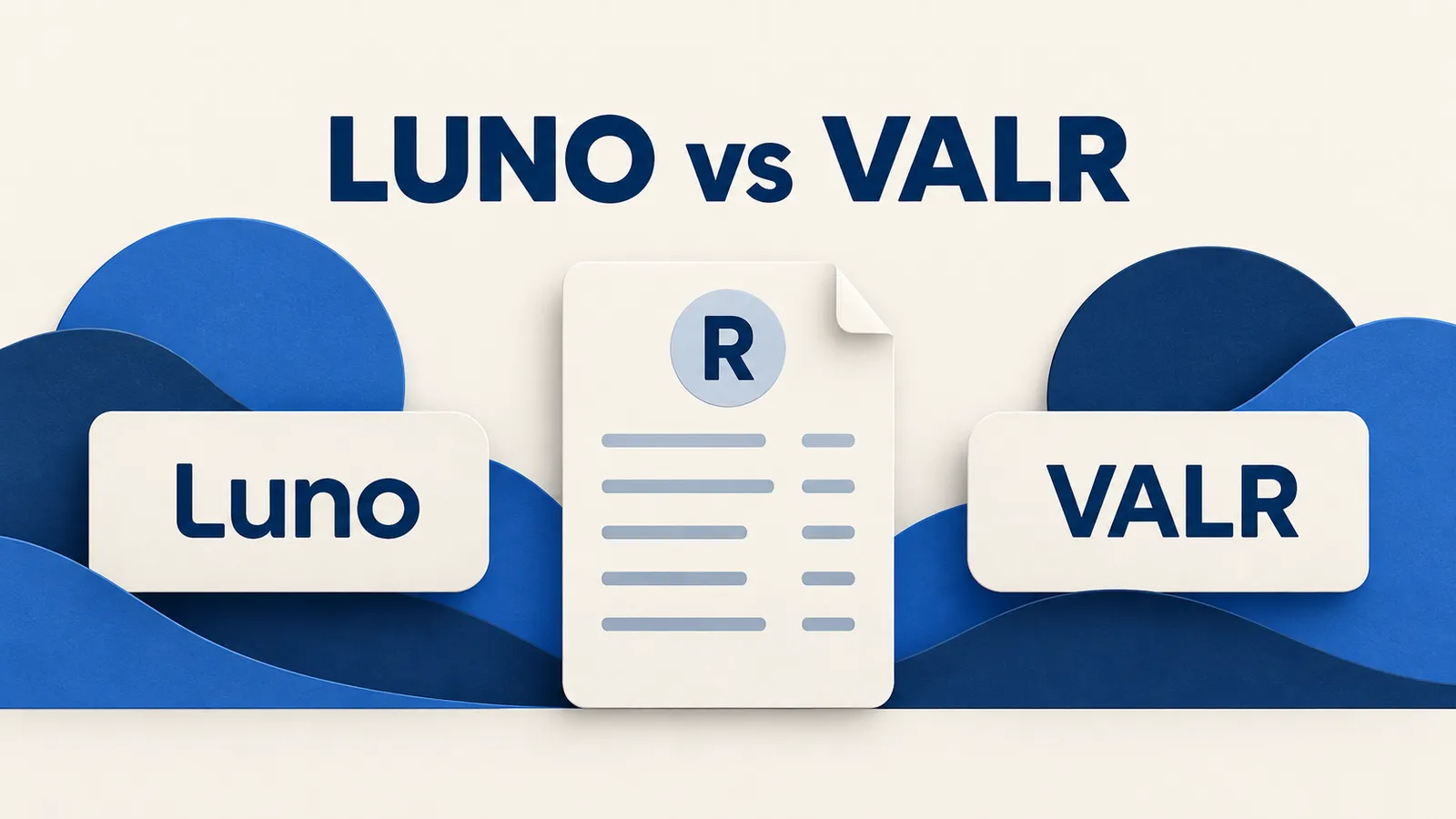 Luno and VALR nameplates flank a conceptual rand cost worksheet.